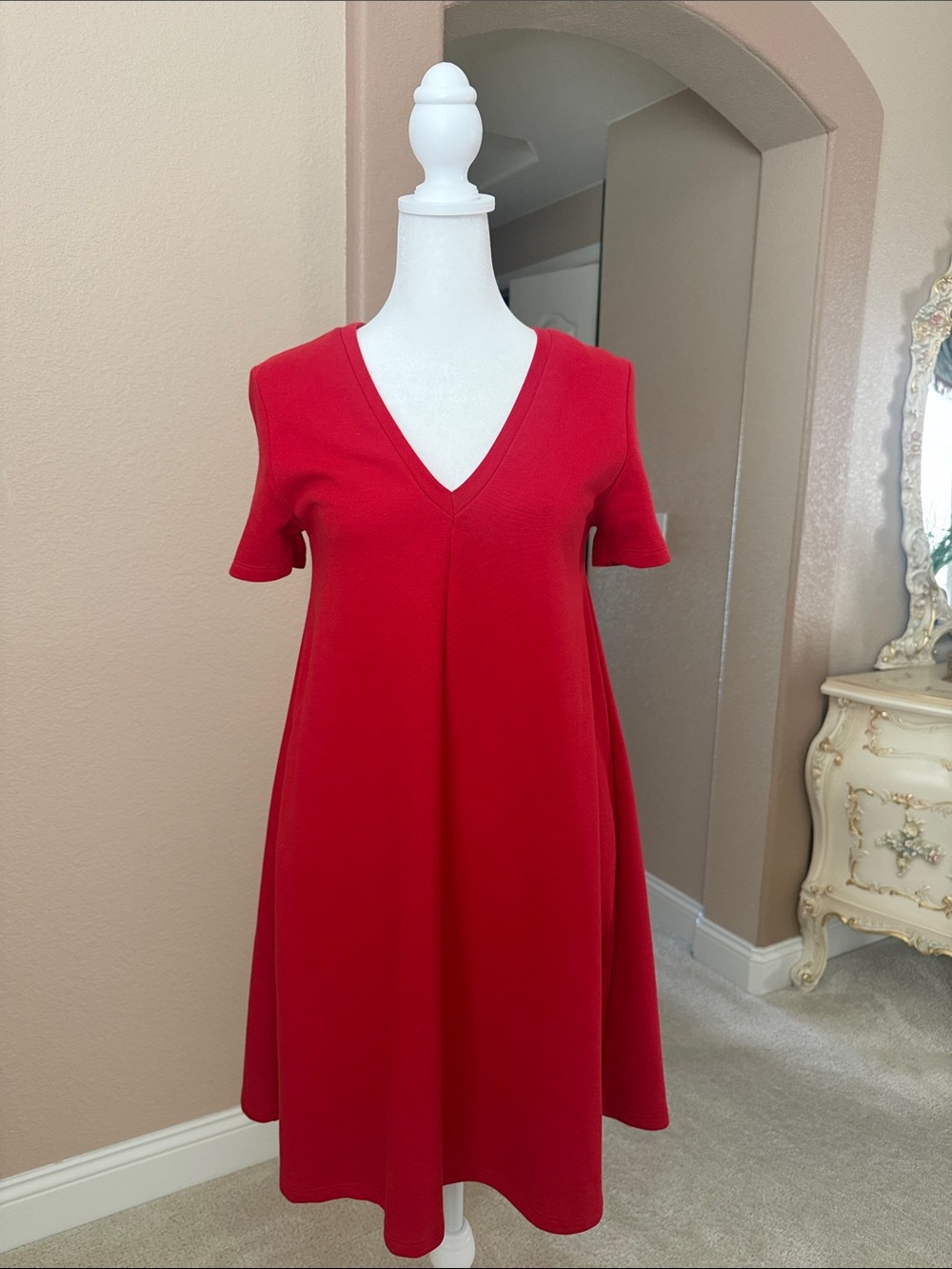Zara Red V-Neck A-Line Women’s Dress